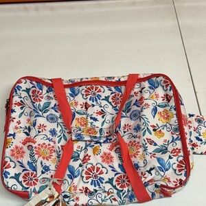 The Pioneer Woman Floral Cosmetic Bag with Red and Blue Accents